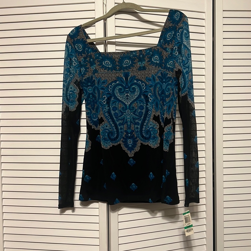 Large blue and black paisley INC International Concepts blouse